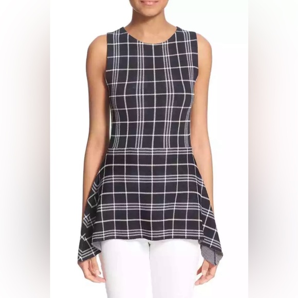 Theory Kalora Knit Sleeveless Peplum Top In Blue White - Size S - Picture 11 of 12
